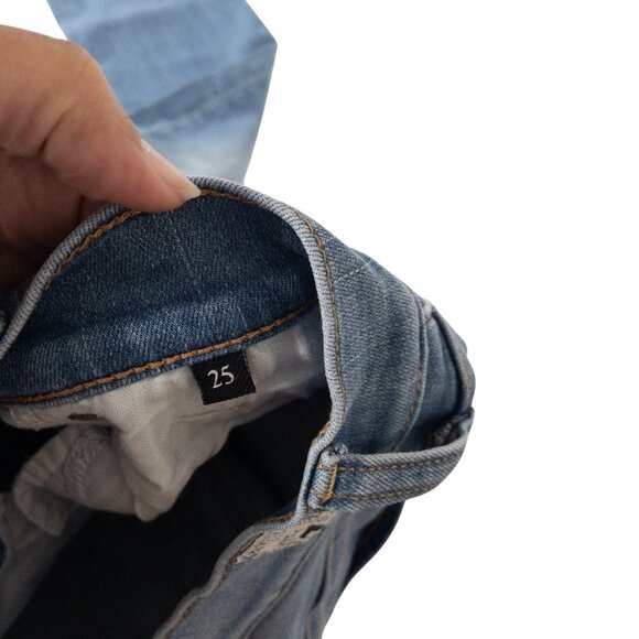 7 For All Mankind Roxanne Ankle W 25 L 26 Straight Light Blue Jeans Raw Hem - Picture 2 of 11